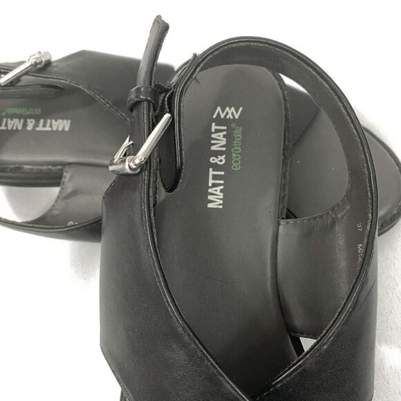 MATT & NAT ECO ORTHOLITE BLACK CRISS CROSS FAUX LEATHER SLINGBACK FLAT SANDALS - Picture 9 of 9